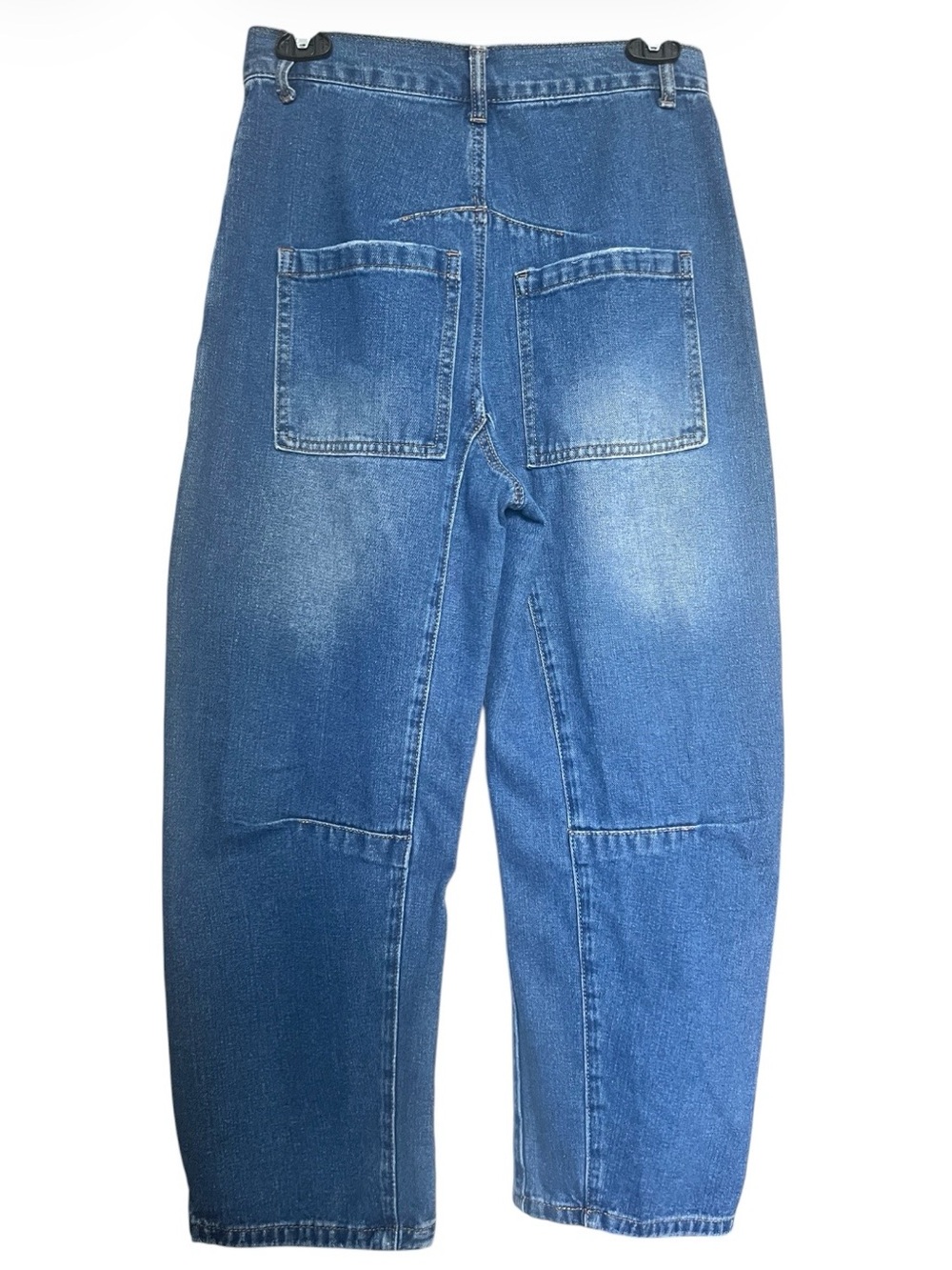 High Rise Faded Patch Pockets Barrel Jeans Lightweight Unbranded Blue SZ 4 - Picture 2 of 6